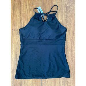 Beachsissi Criss Cross Back Slimming Flattering‎ Modest Black Tankini Top Size M